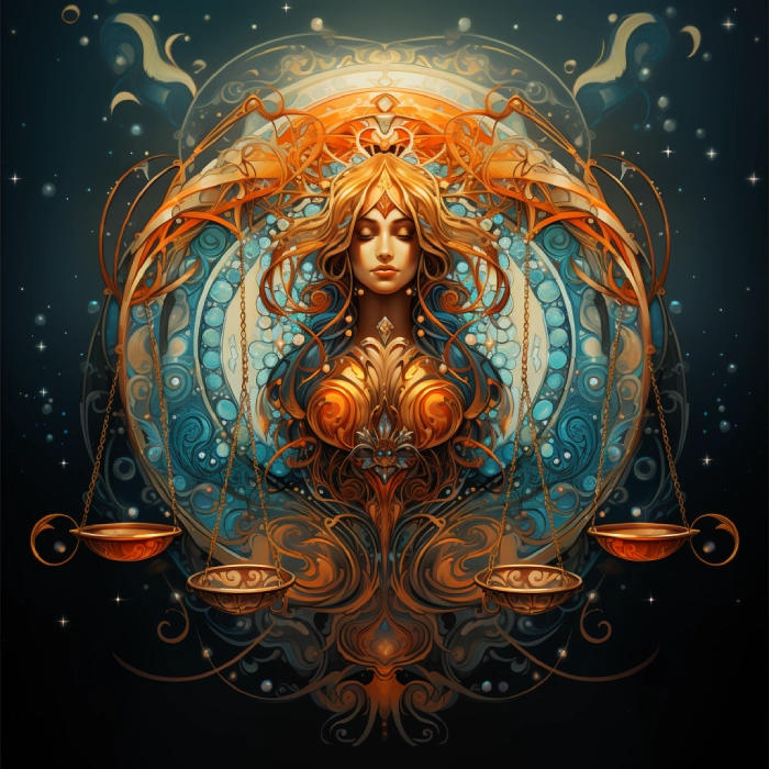 A Libran Goddess holding the scales of Libra